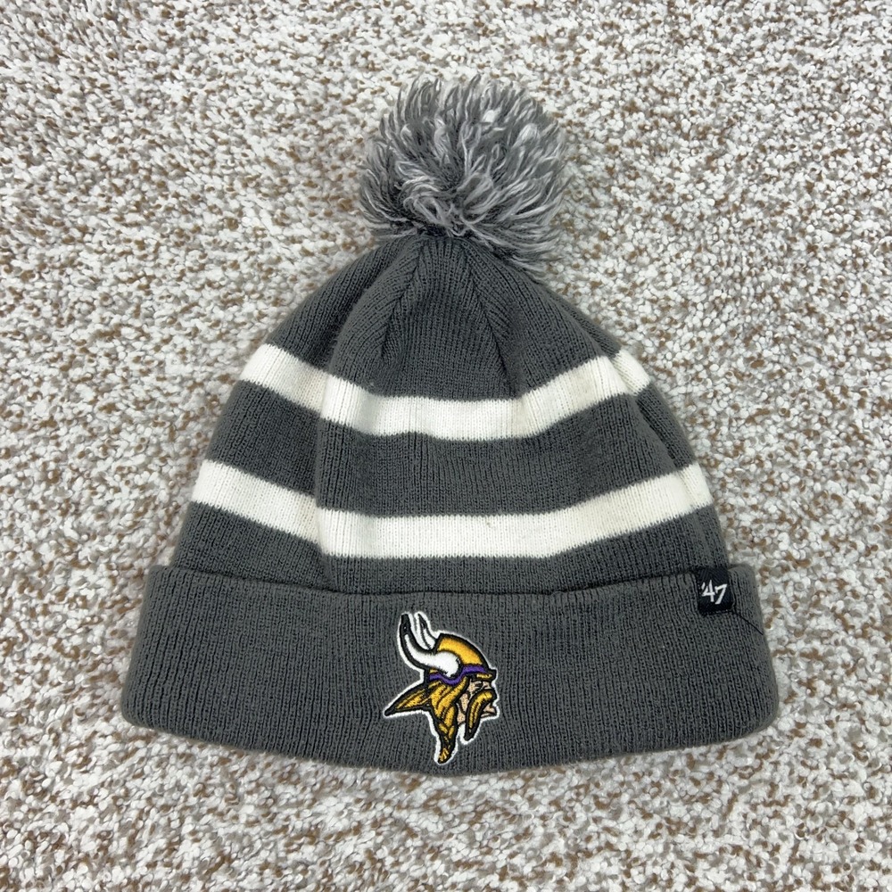 Minnesota Vikings Hat Beanie Mens One Size Gray NFL Football '47 Pom Knit Sports